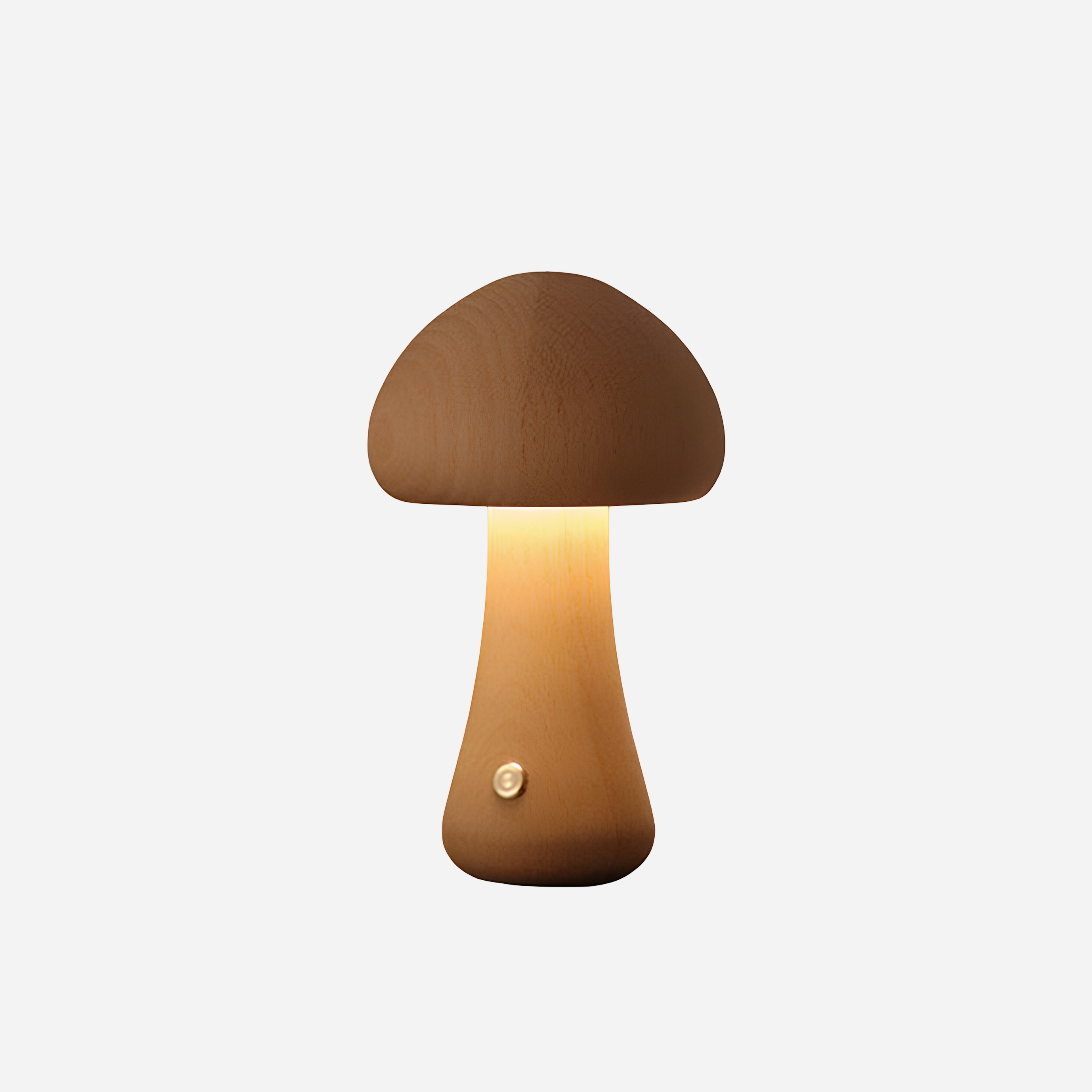 Mushroom-shaped lamp with a warm glow on a white background