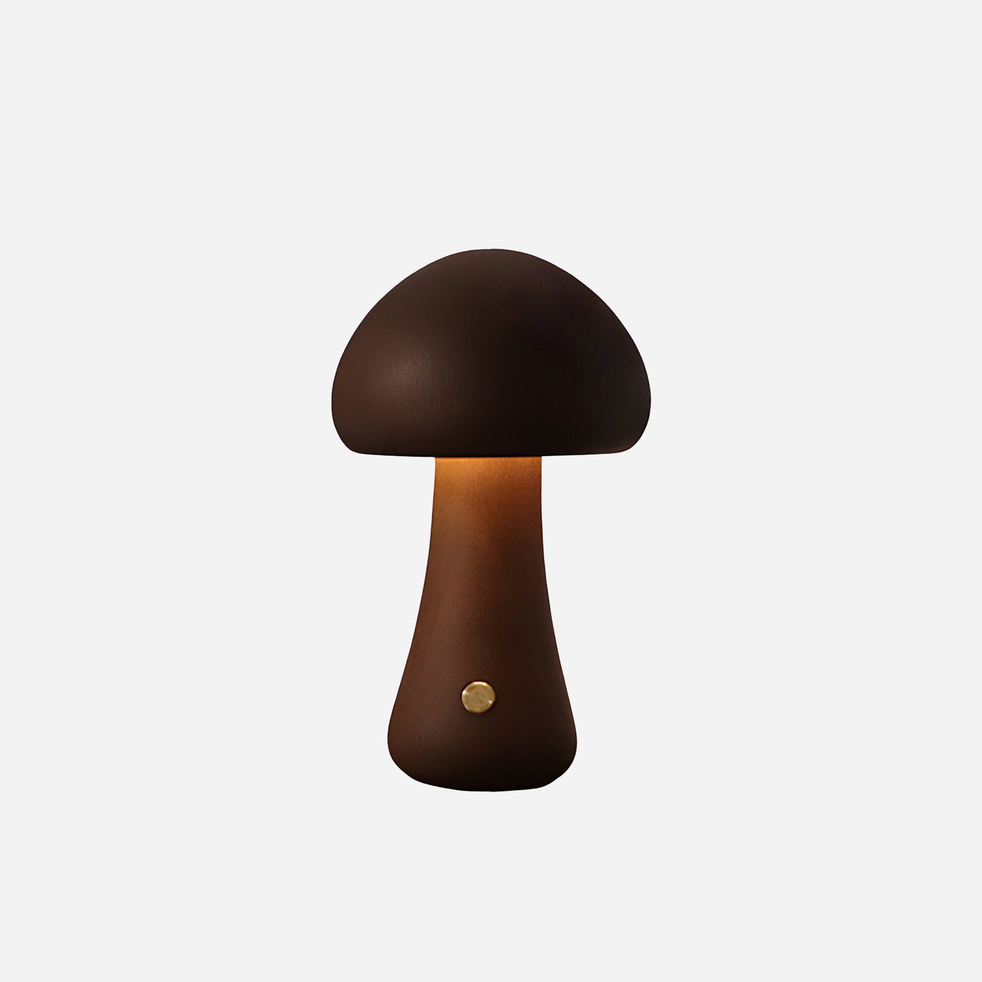 Mushroom-shaped lamp with a warm glow on a white background
