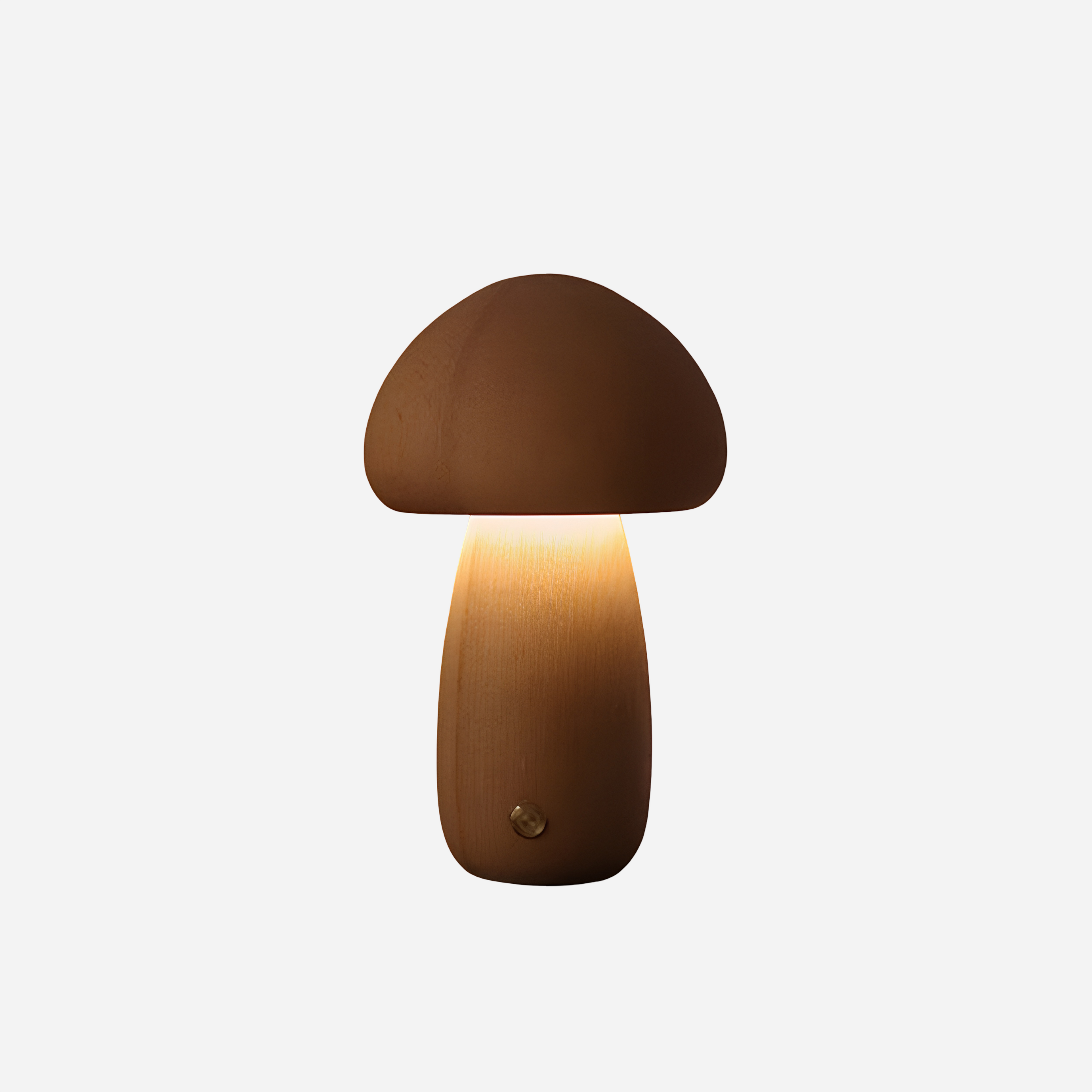 Mushroom-shaped lamp with a warm glow on a white background