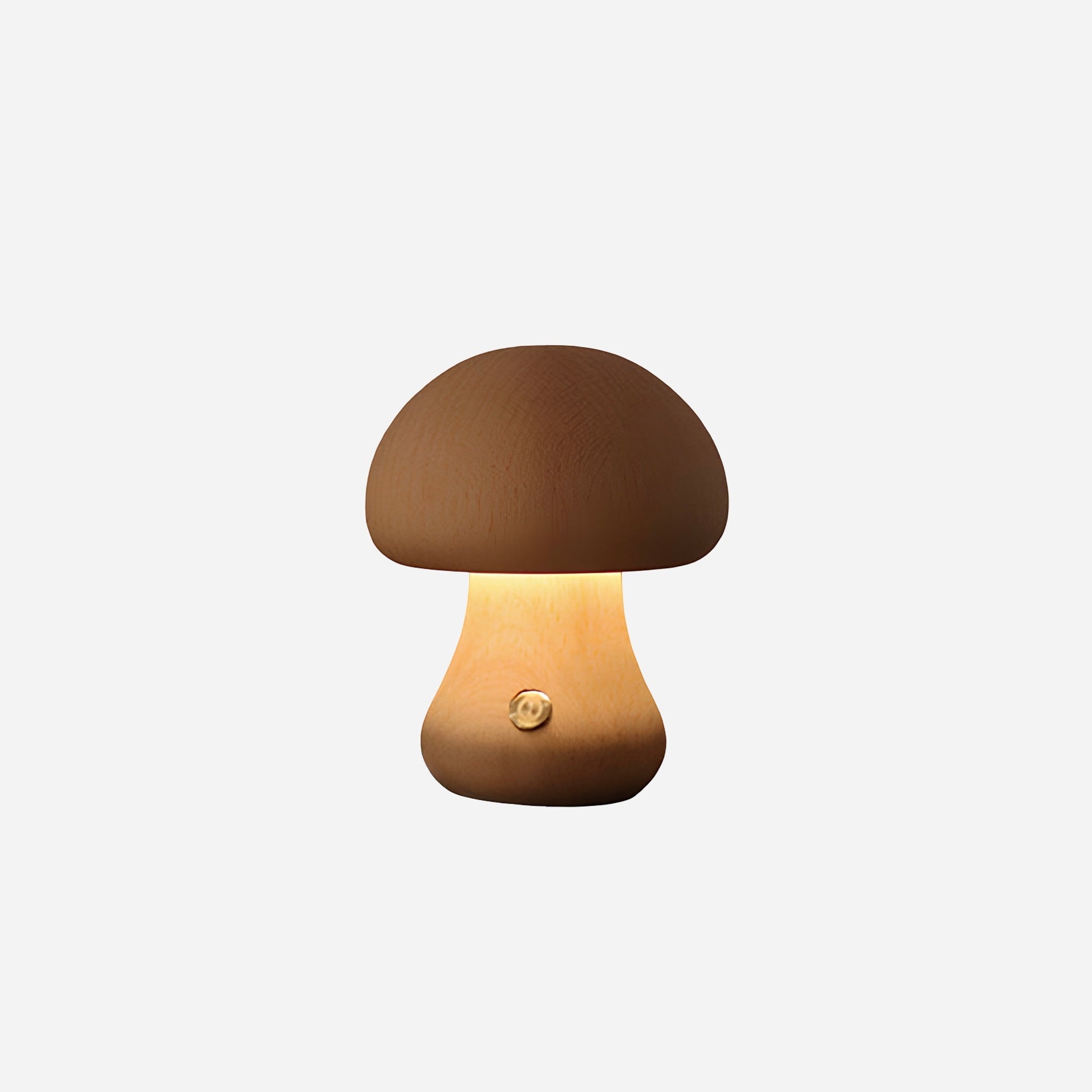 Mushroom-shaped lamp with a warm glow on a white background