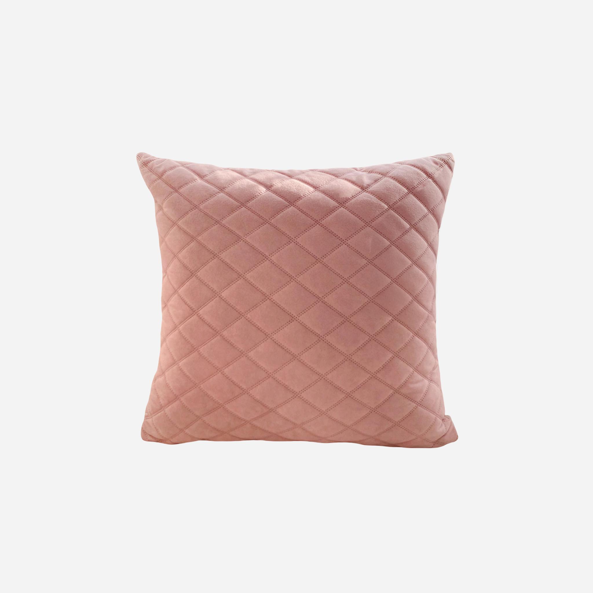 Quilted pink pillow on a white background