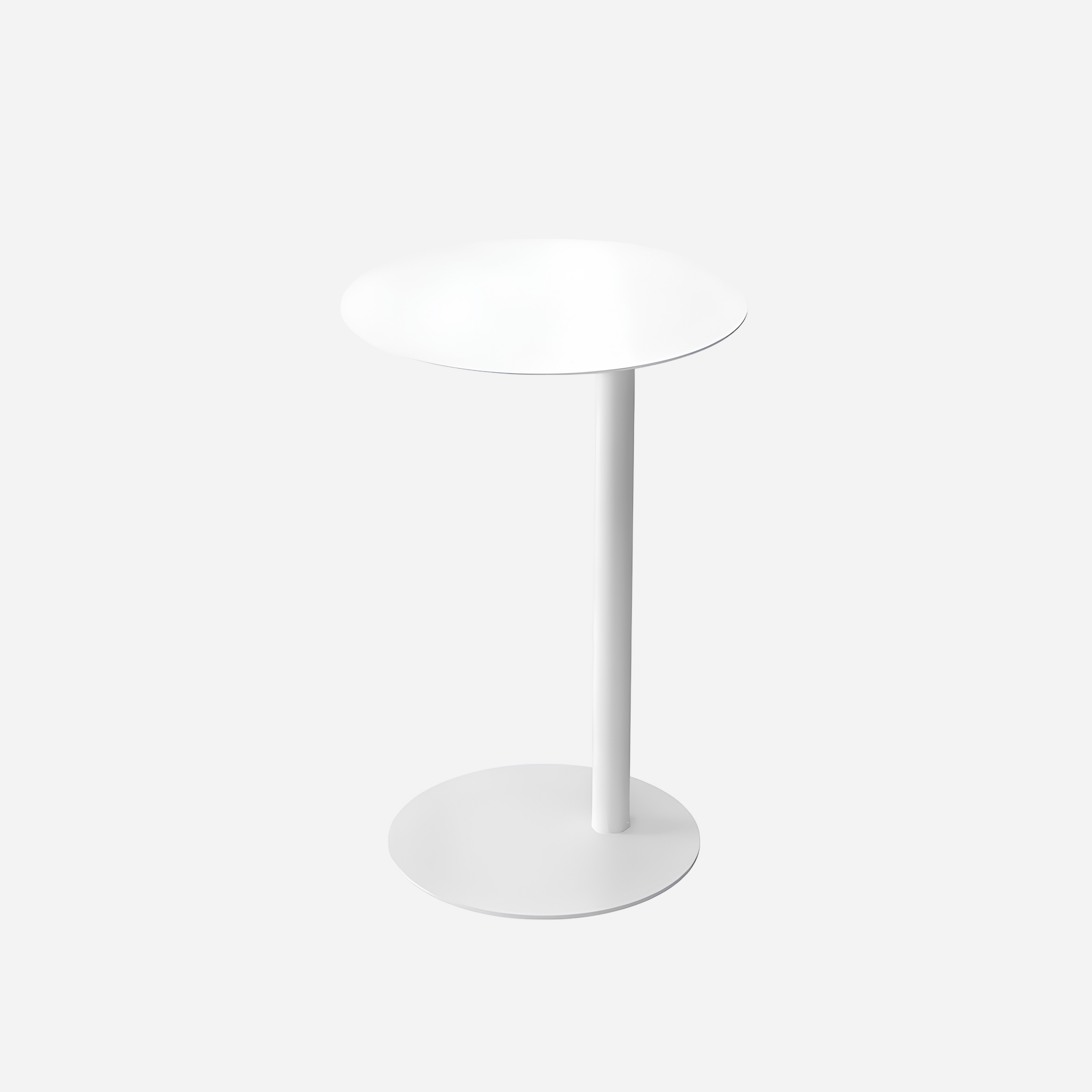 White Minimalist side table with a round top and cylindrical base on a white background