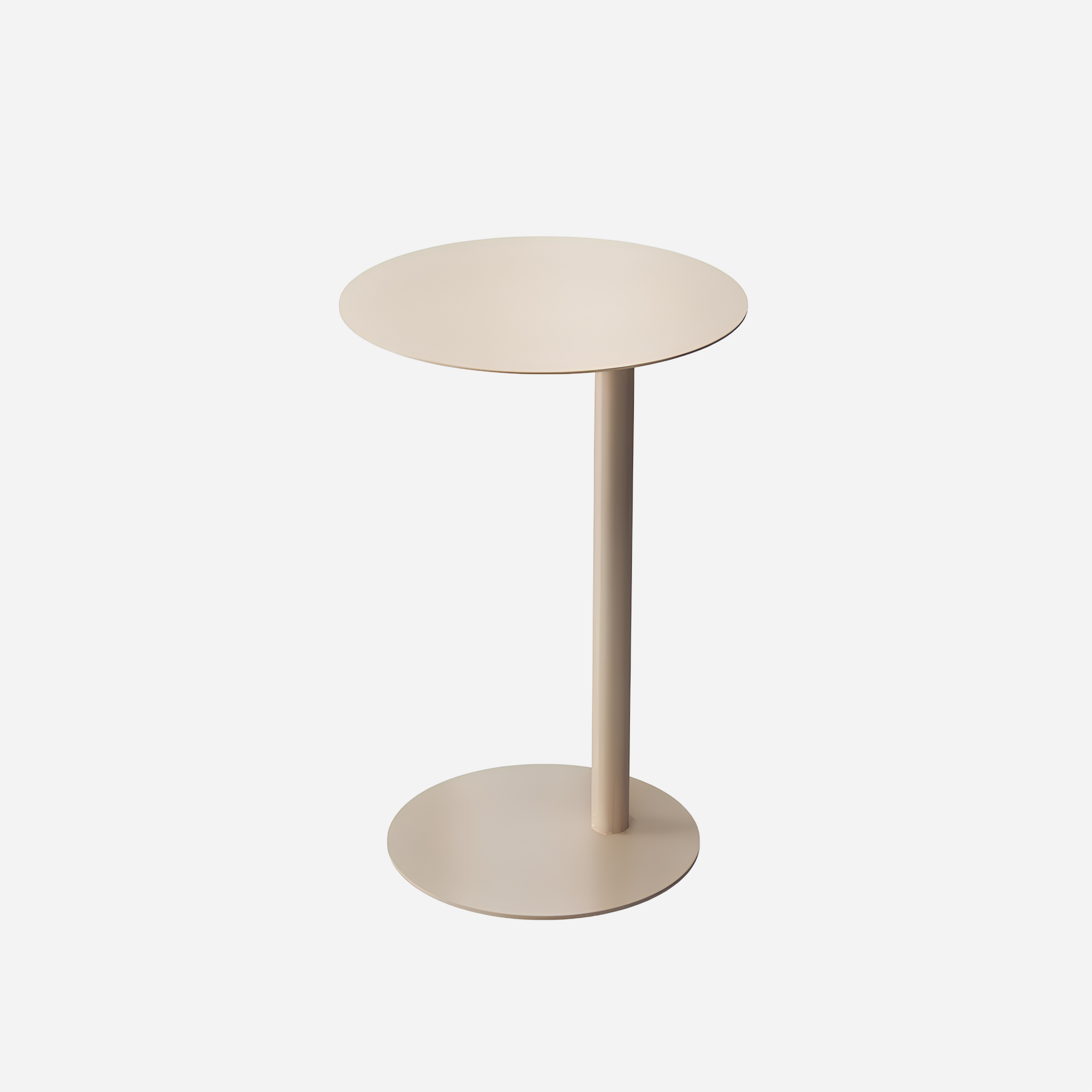 Beige Minimalist side table with a round top and cylindrical base on a white background