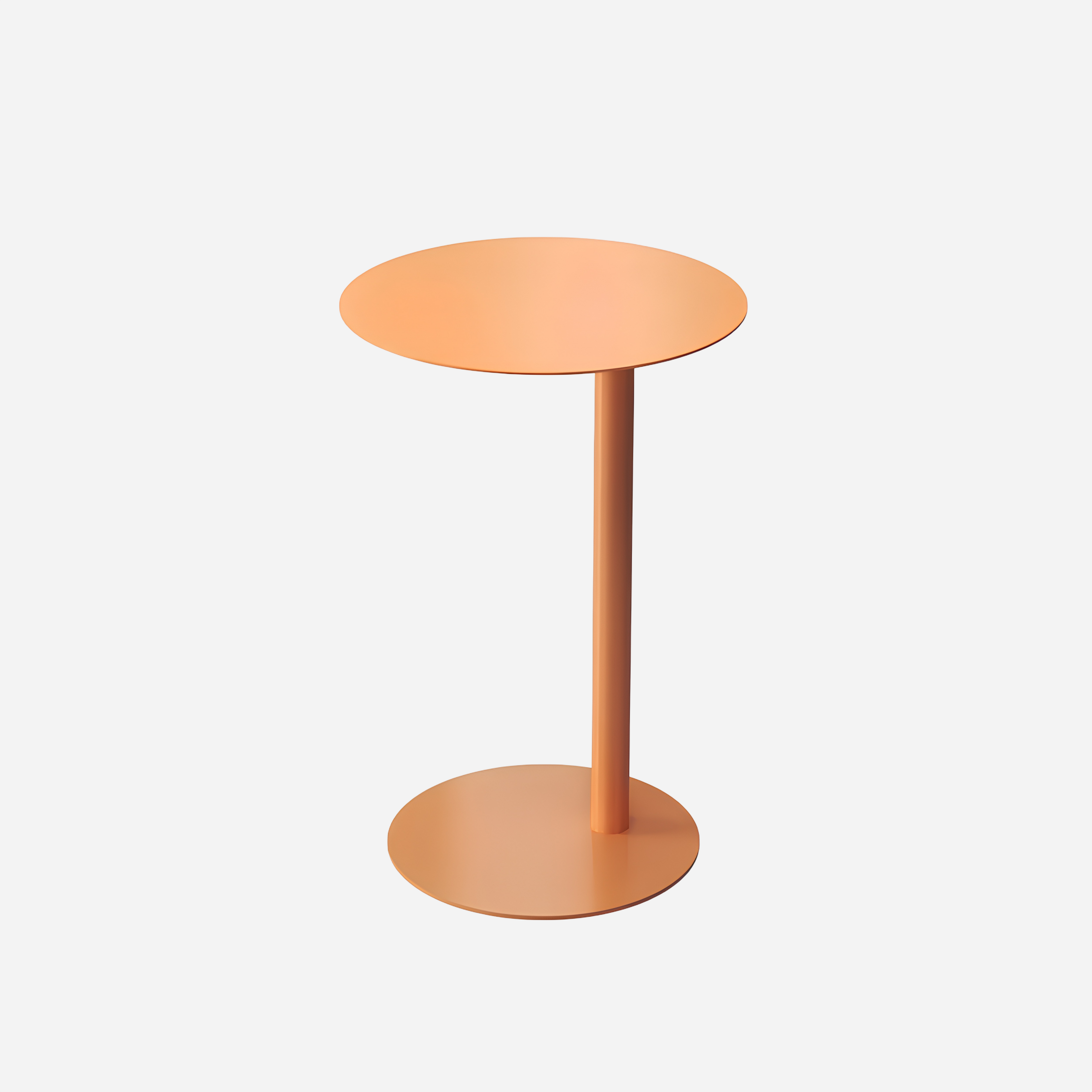 Orange Minimalist side table with a round top and cylindrical base on a white background