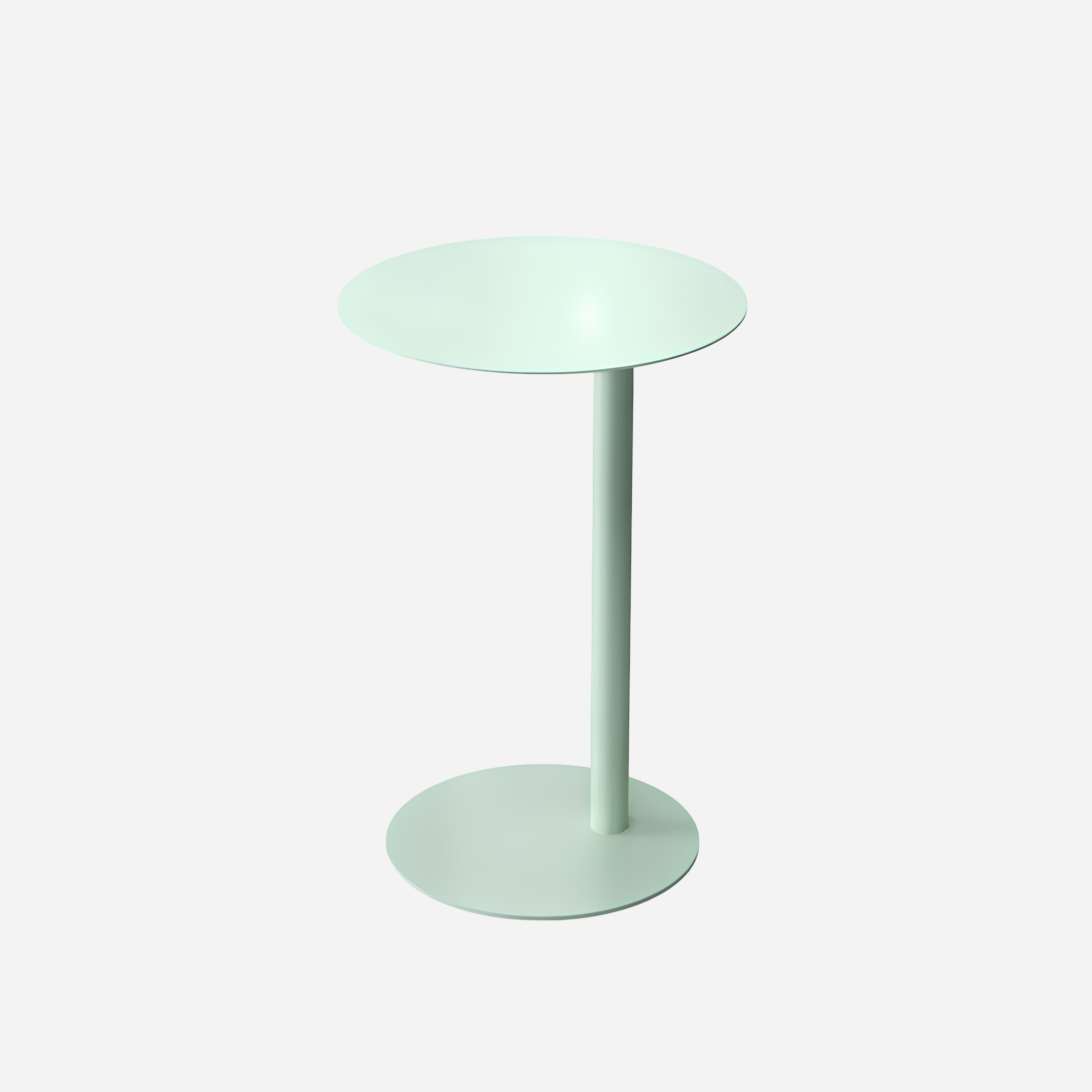 Mint Green Minimalist side table with a round top and cylindrical base on a white background