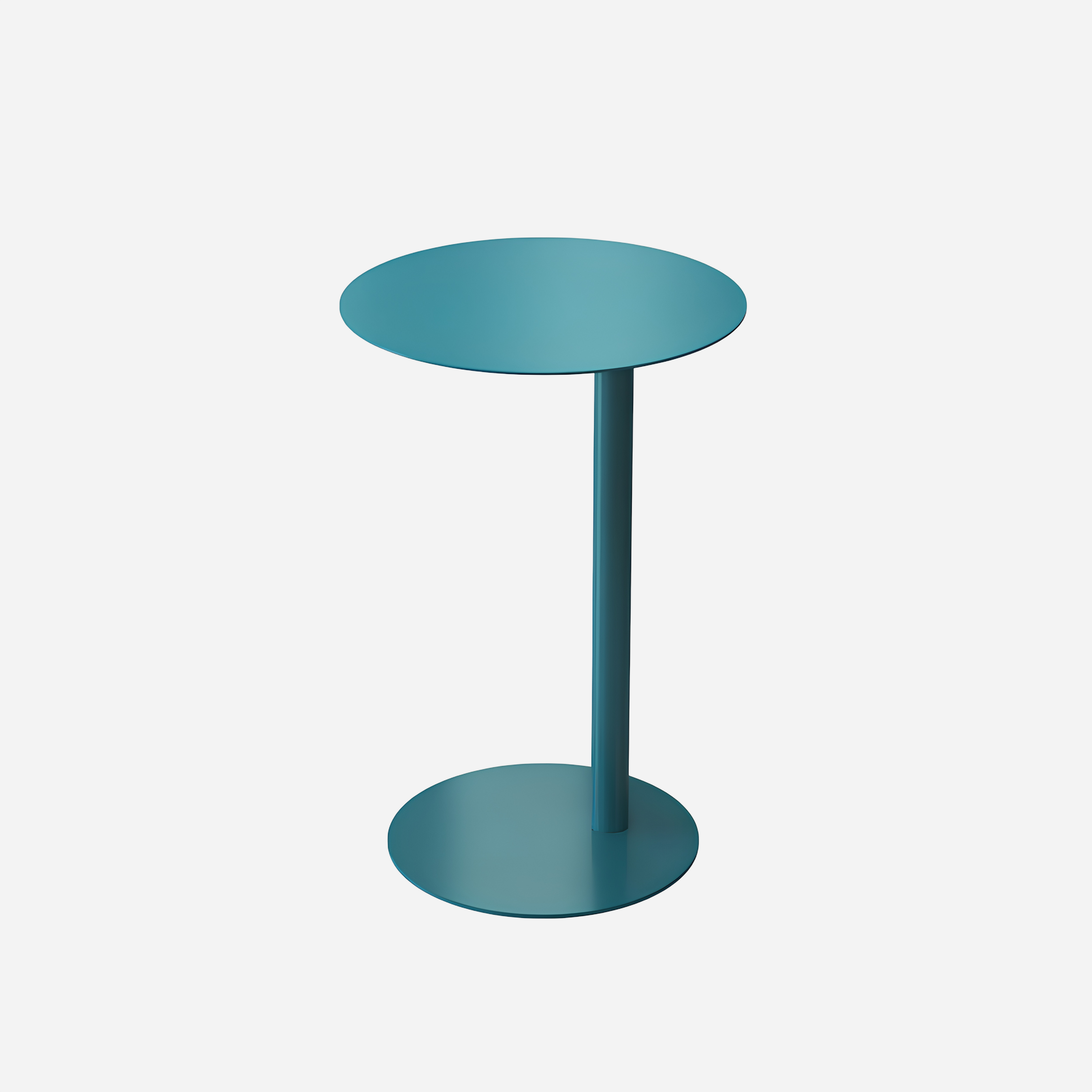 Blue Minimalist side table with a round top and cylindrical base on a white background