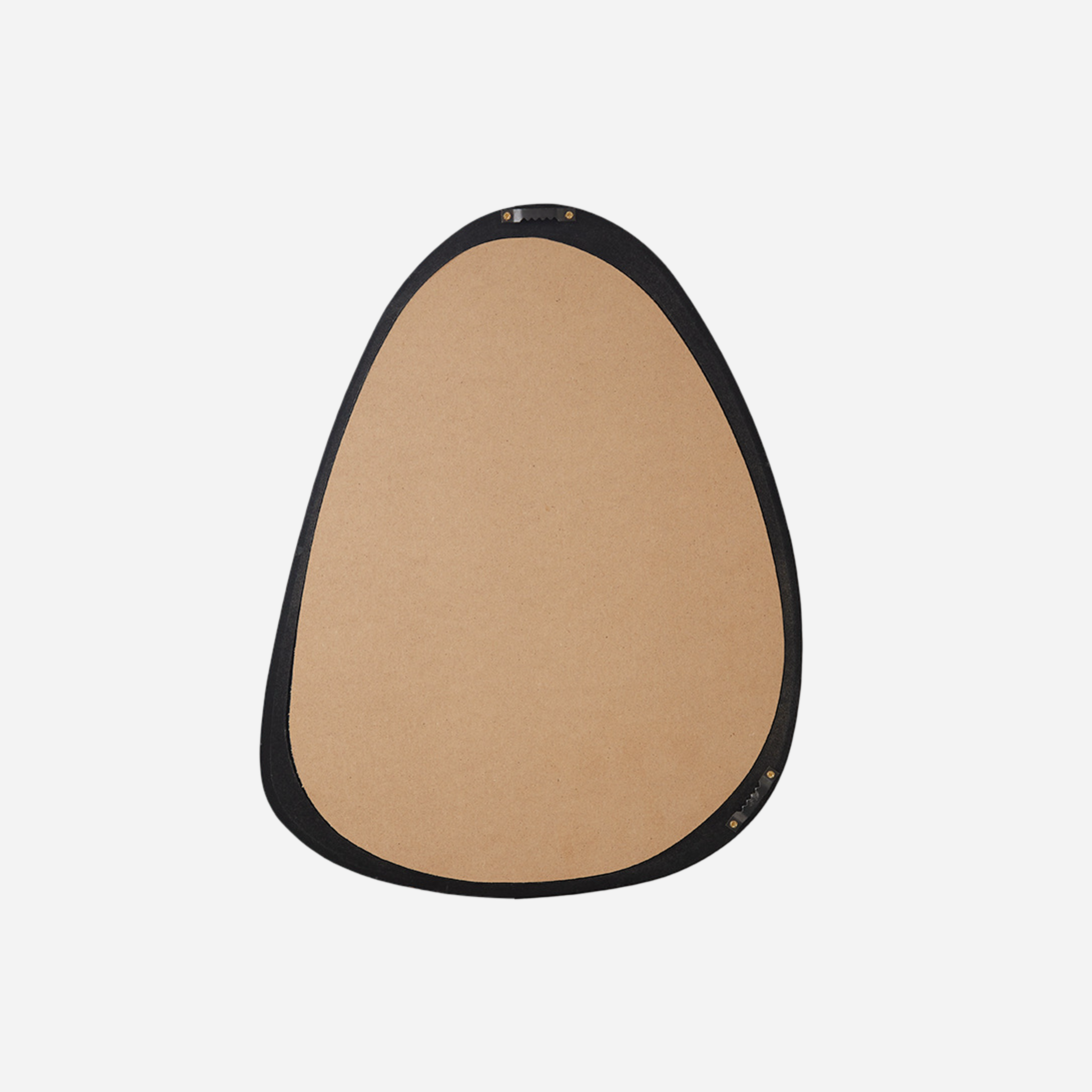 Back of the Oval mirror with black rim on a light gray background